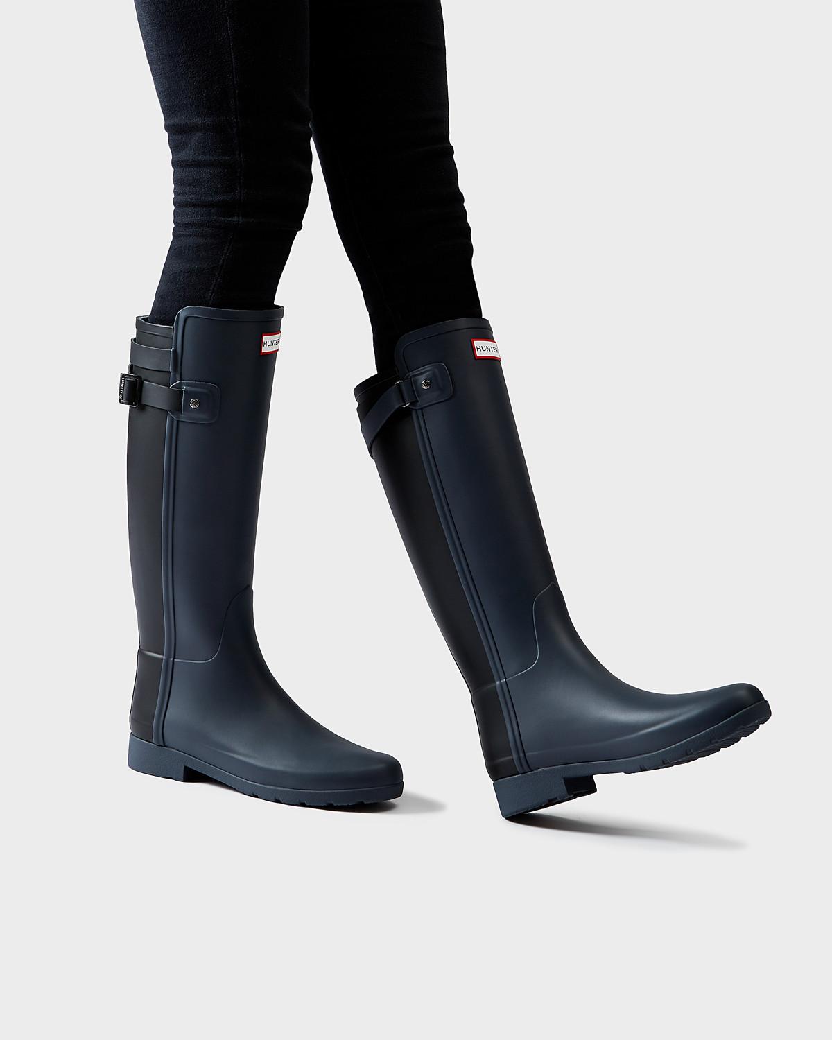 Hunter original refined back strap black wellington boots hot sale